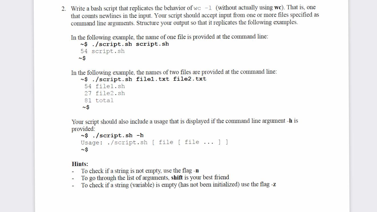 Solved 2. Write A Bash Script That Replicates The Behavior | Chegg.Com