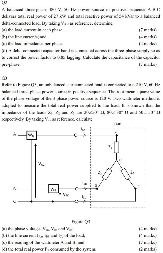 Solved Q2 A balanced three-phase 380 V, 50 Hz power source | Chegg.com