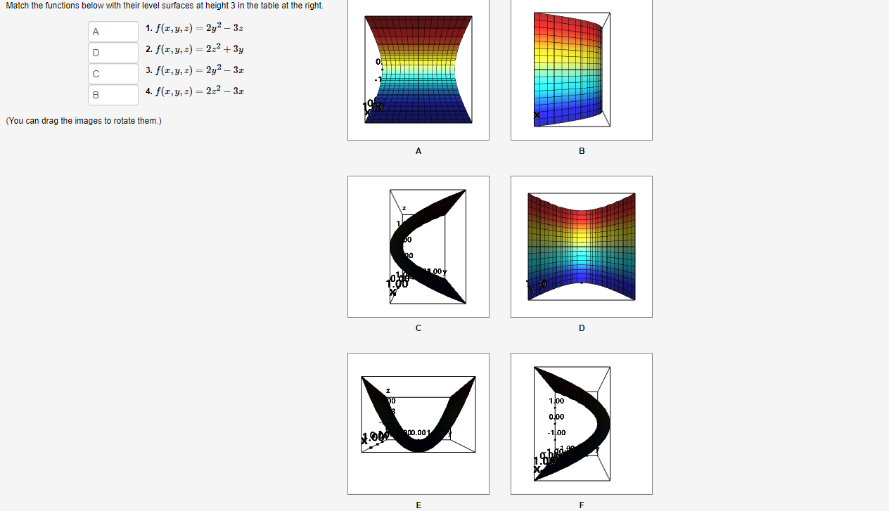 Solved Match the functions below with their level surfaces | Chegg.com