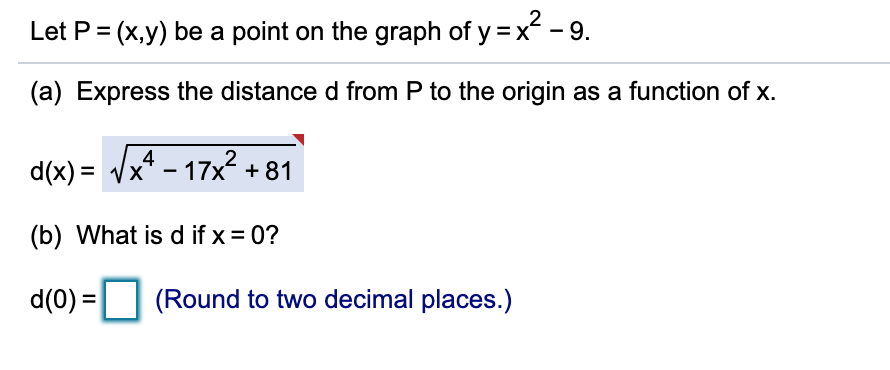 Solved Let P X Y Be A Point On The Graph Of Y X² 9