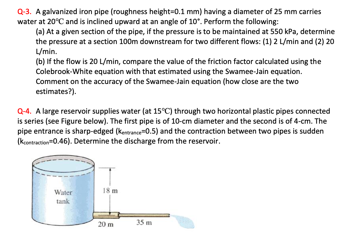 Solved Q-3. A galvanized iron pipe (roughness height=0.1 mm) | Chegg.com