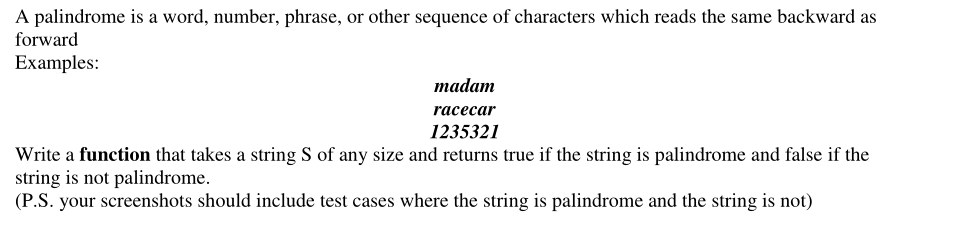 Solved A palindrome is a word, number, phrase, or other | Chegg.com