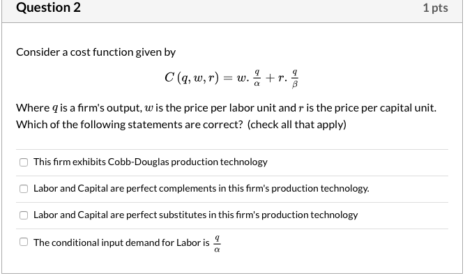 Solved Question 2 1 pts Consider a cost function given by | Chegg.com