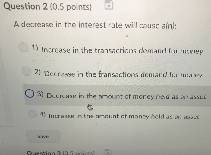 Solved Question 2 (0.5 points) A decrease in the interest | Chegg.com