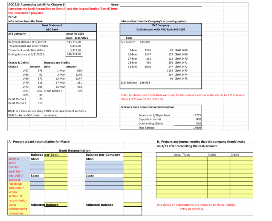 Solved ACC 1 Lab Complete The Bank Reconciliation And The | Chegg.com