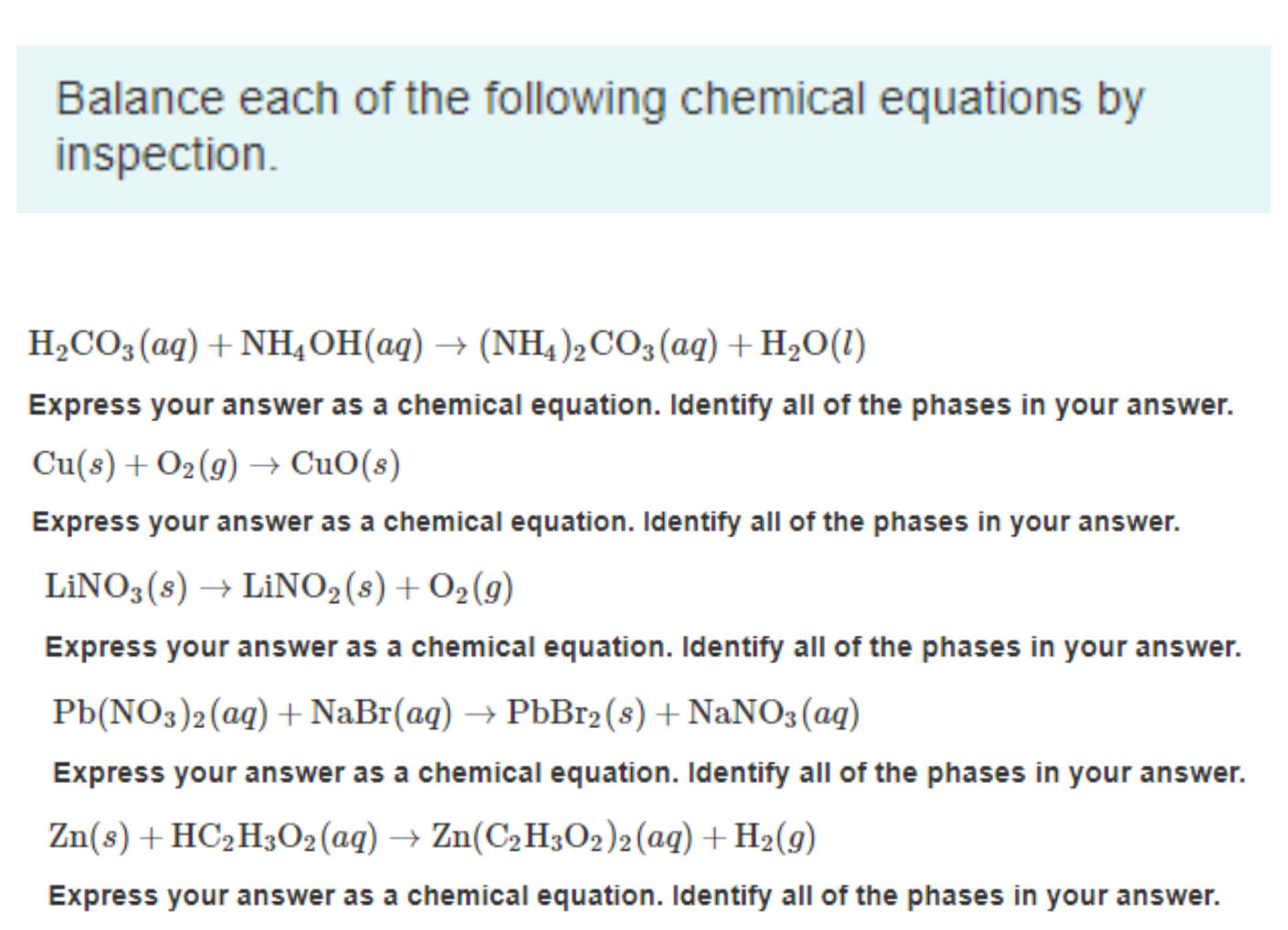 Solved Balance Each Of The Following Chemical Equations By | Chegg.com