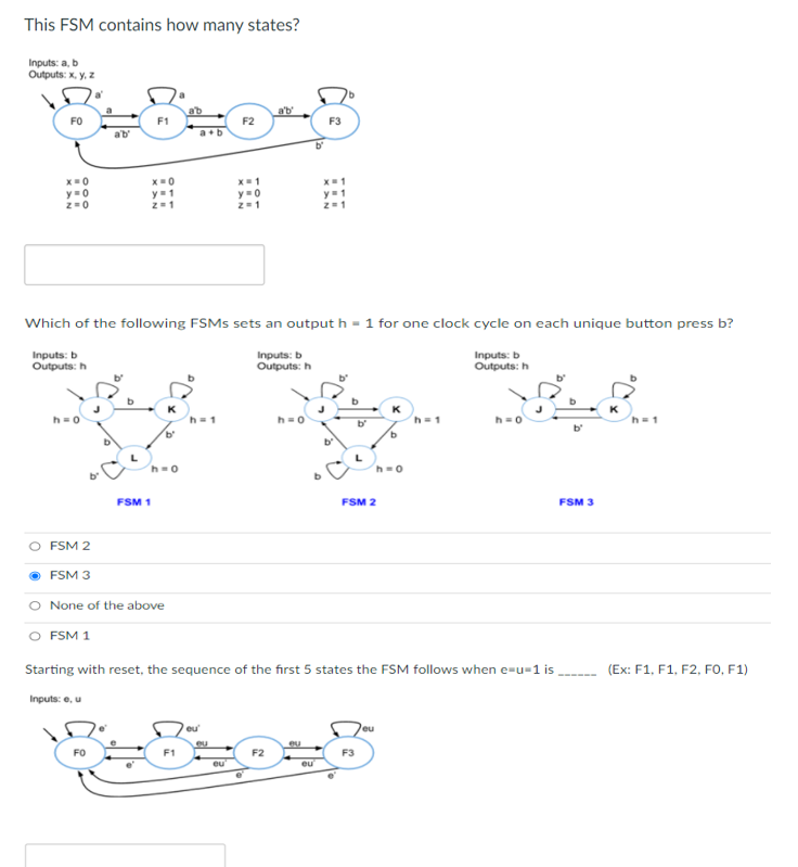 Solved This FSM contains how many states? Inputs: a b | Chegg.com