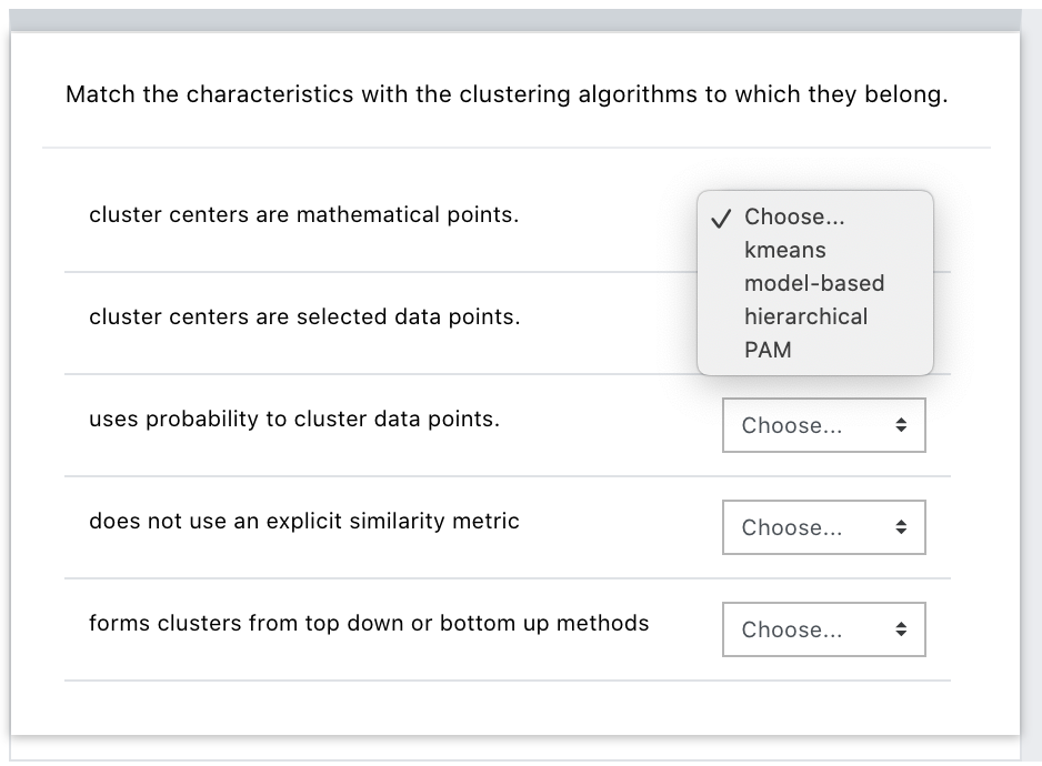 Solved Match The Characteristics With The Clustering | Chegg.com