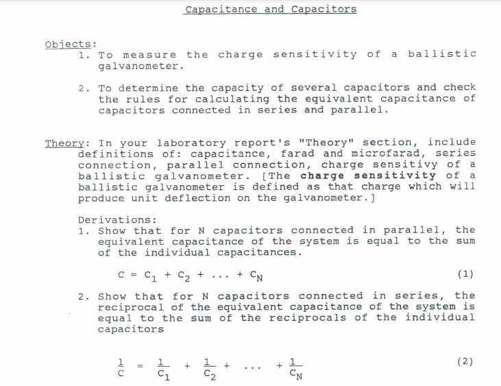 Solved Capacitance and Capacitors Objects 1. To measure the