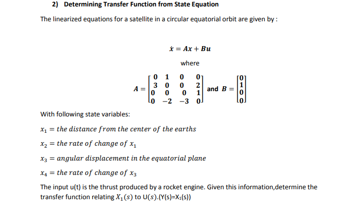 Solved 2) Determining Transfer Function from State Equation | Chegg.com
