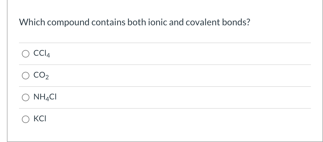 Solved Which Compound Contains Both Ionic And Covalent | Chegg.com Solved Which Compound Contains Both Ionic And Covalent | Chegg.com