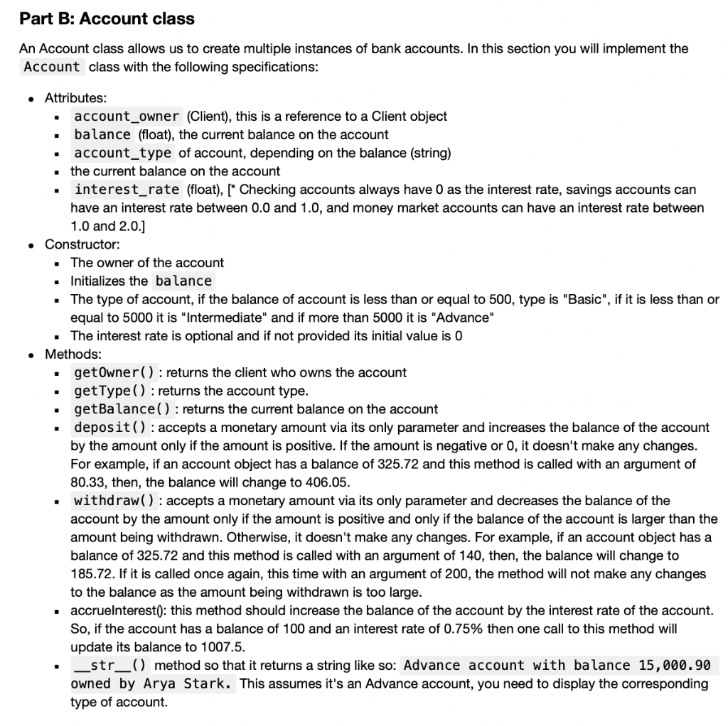 Solved Part B: Account class An Account class allows us to | Chegg.com