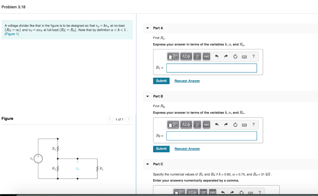 Solved Problem 3.18 A voltage divider like that in the | Chegg.com