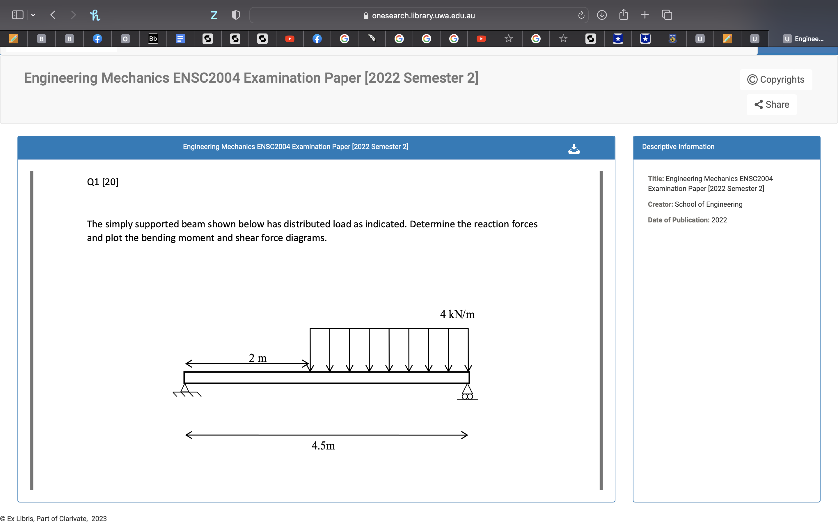 Solved Engineering Mechanics ENSC2004 Examination Paper | Chegg.com