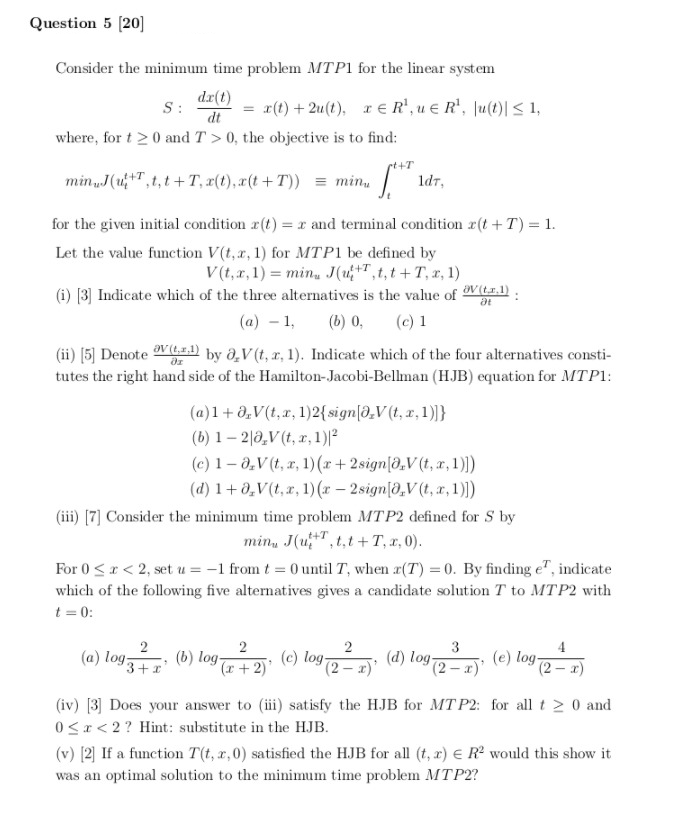 Question 5 Consider The Minimum Time Problem Chegg Com