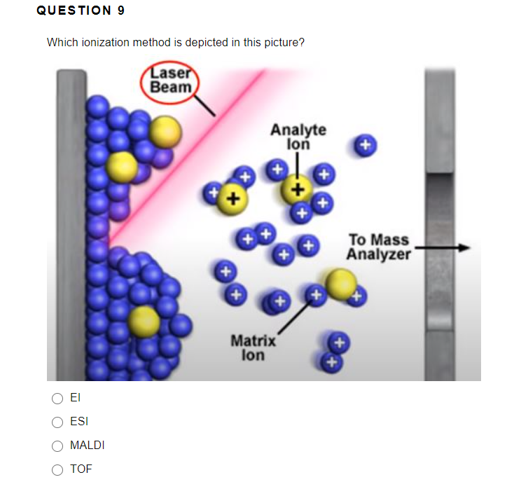 Solved QUESTION 9 Which ionization method is depicted in | Chegg.com