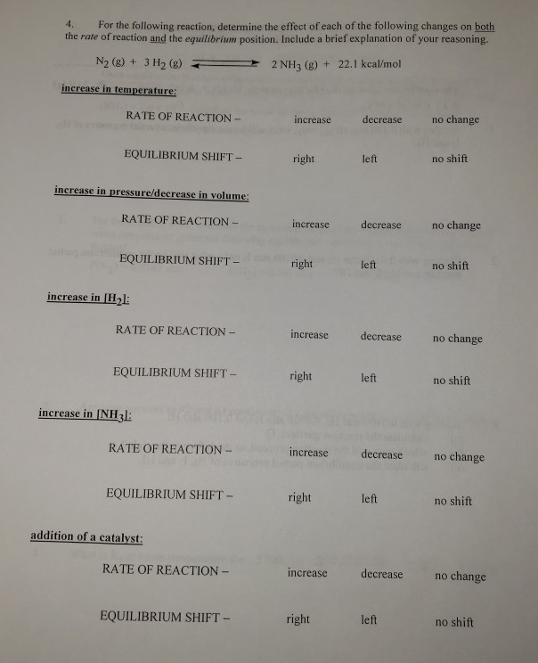 Solved 4. For the following reaction, determine the effect | Chegg.com