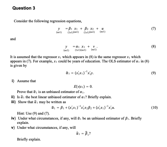 Question 3 Consider The Following Regression Equat Chegg Com