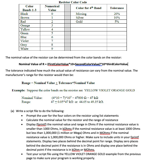 Solved nominal value of the resistor can be determined from