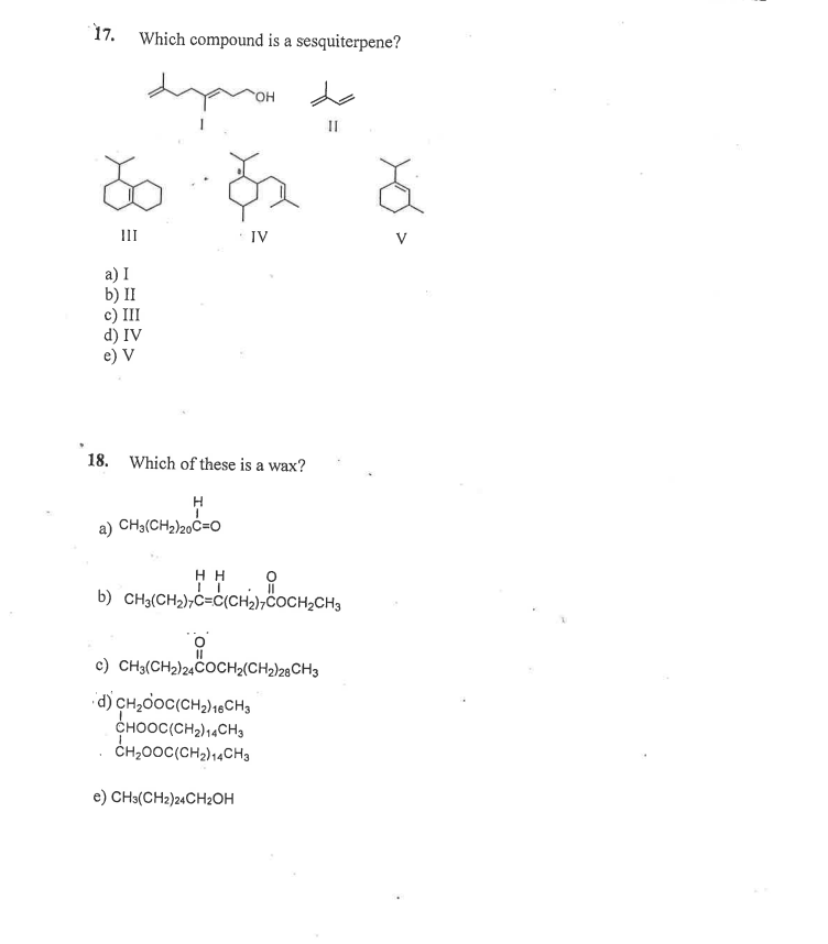 Solved 17. Which compound is a sesquiterpene? anaman da II ४ | Chegg.com