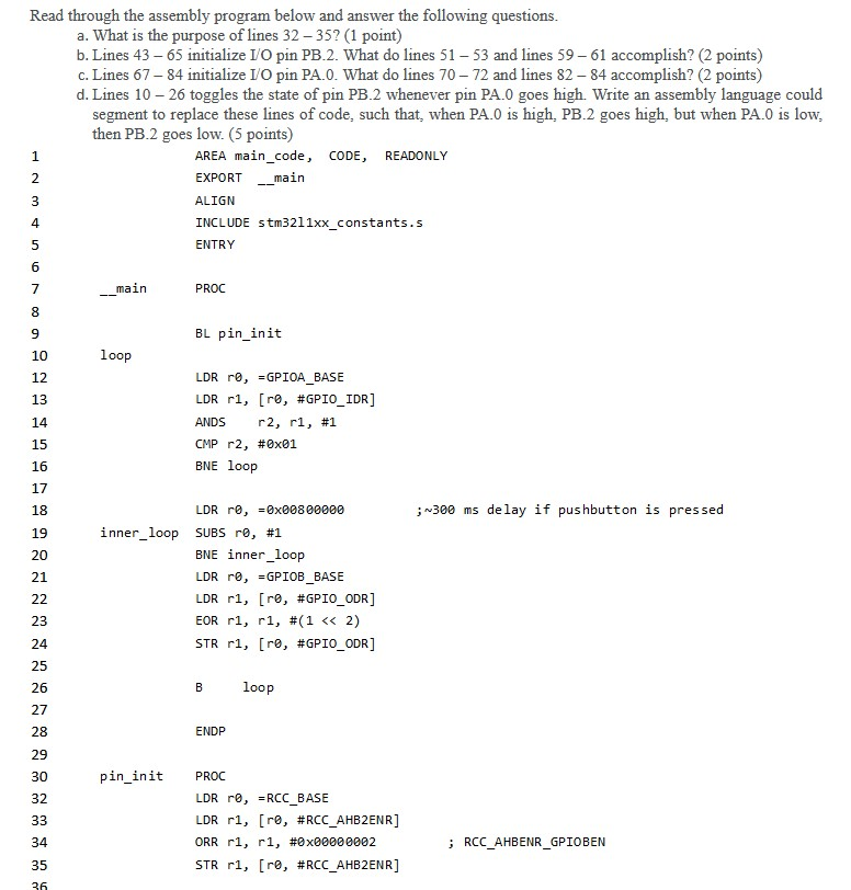 Read through the assembly program below and answer | Chegg.com