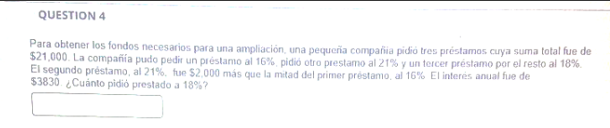 Para obtener los fondos necesarios para una ampliación, una pequeña compañia pidio tres préstamos cuya suma total fue de \( \