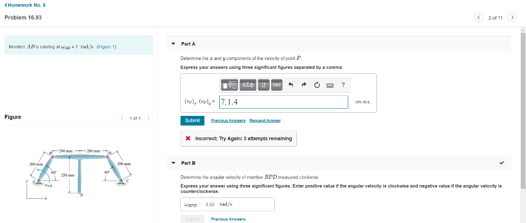 Solved Member AB is rotating at ωAB = 7 rad/s . (Figure 1) | Chegg.com