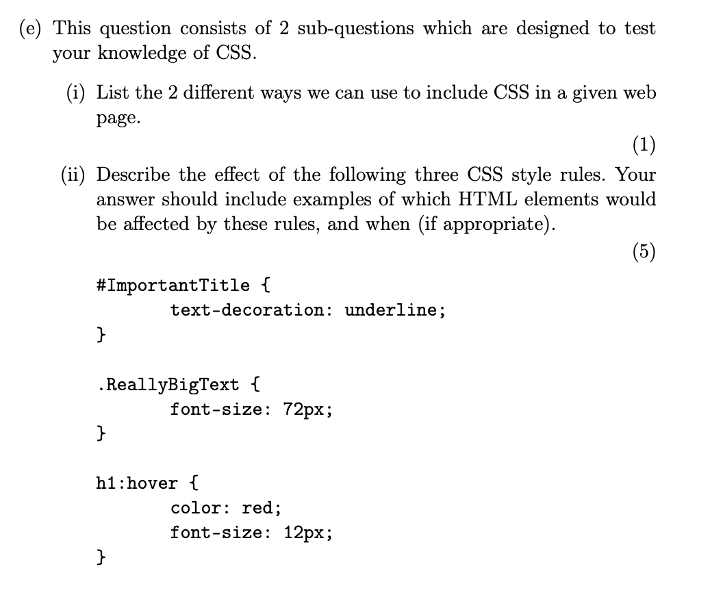 Solved (e) This question consists of 2 sub-questions which | Chegg.com