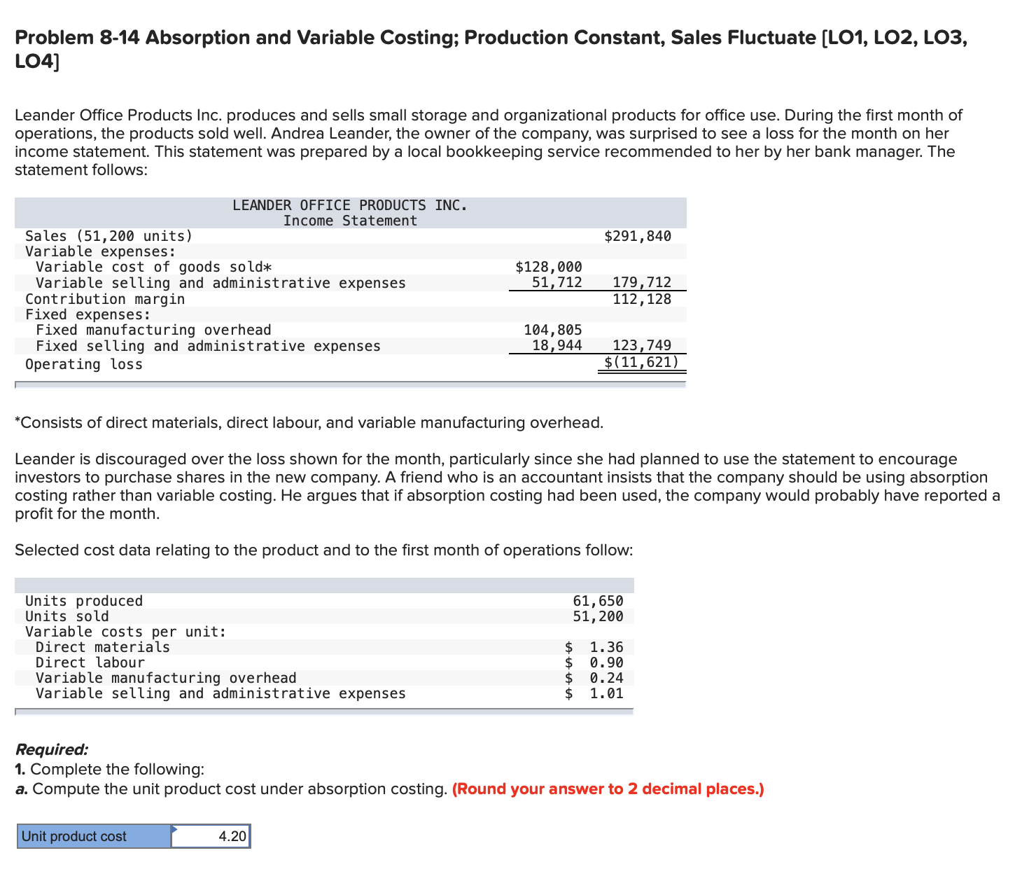 Solved Problem 814 ﻿Absorption and Variable Costing;