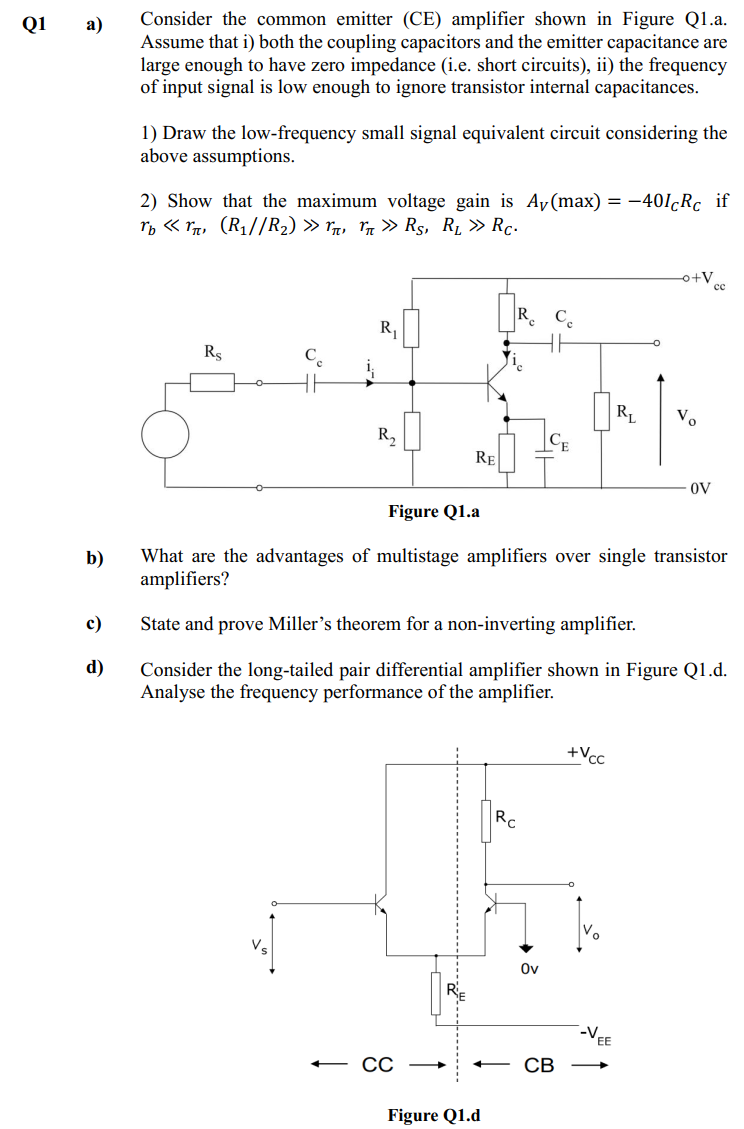 Solved Q1 a) Consider the common emitter (CE) amplifier | Chegg.com