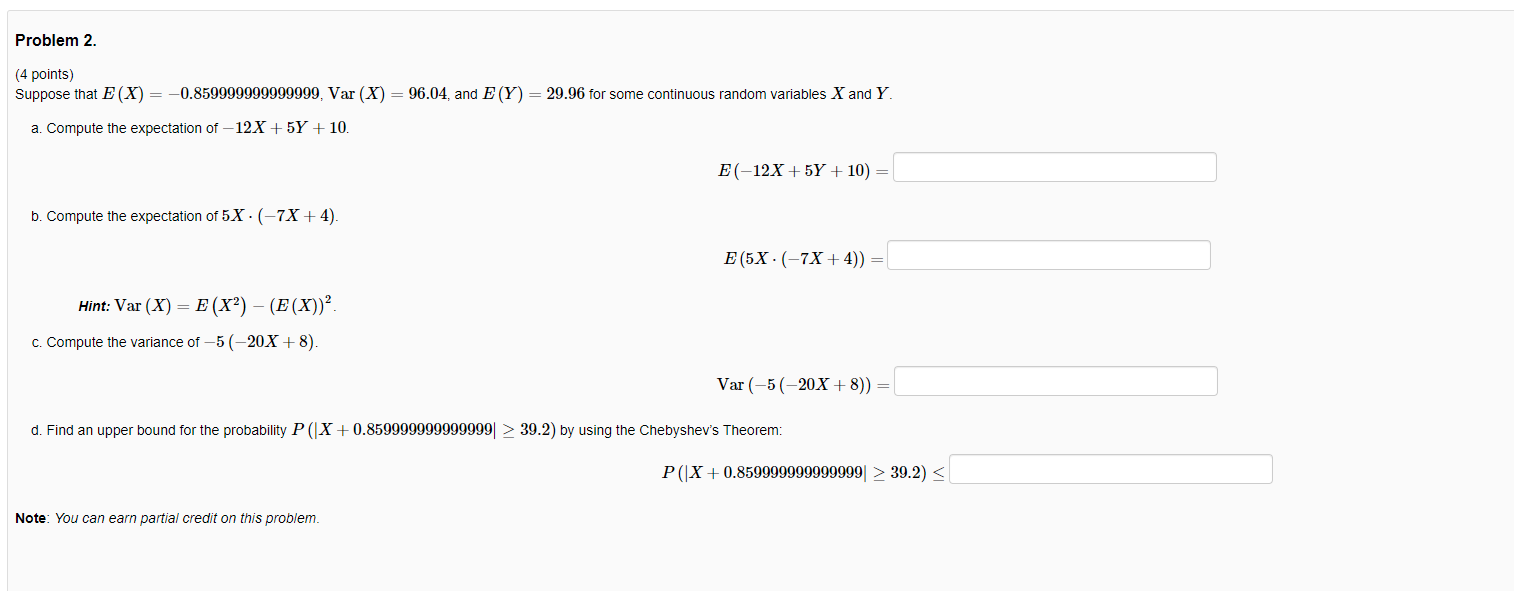 Solved Problem 2. (4 points) Suppose that E (X) = | Chegg.com