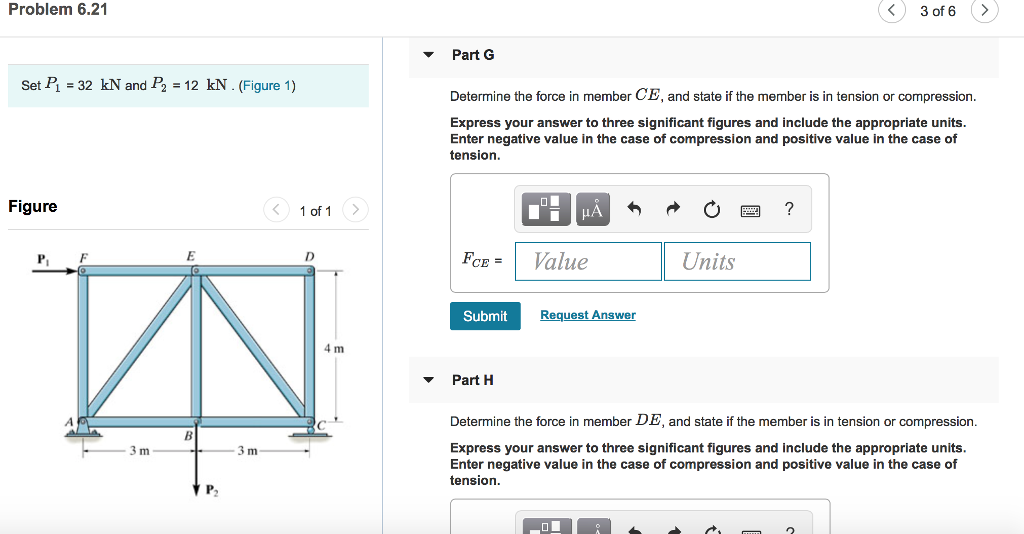 Solved Problem 6.21 3 of 6> Determine the force in member | Chegg.com