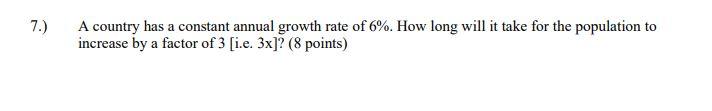 Solved A country has a constant annual growth rate of 6%. | Chegg.com