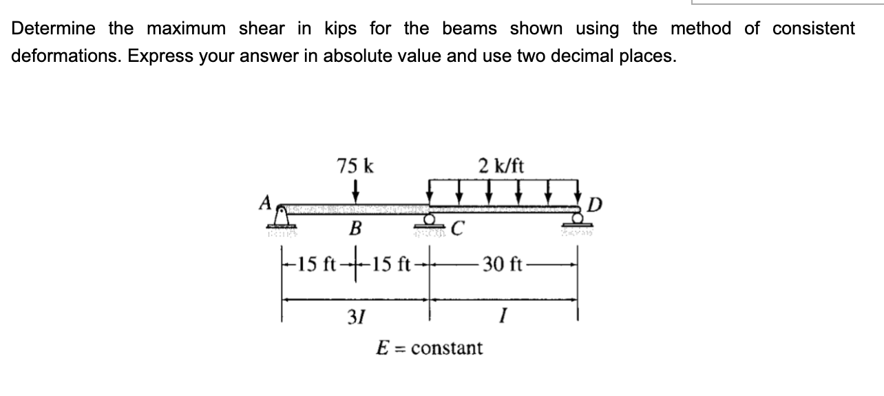 Solved Determine the maximum shear in kips for the beams | Chegg.com