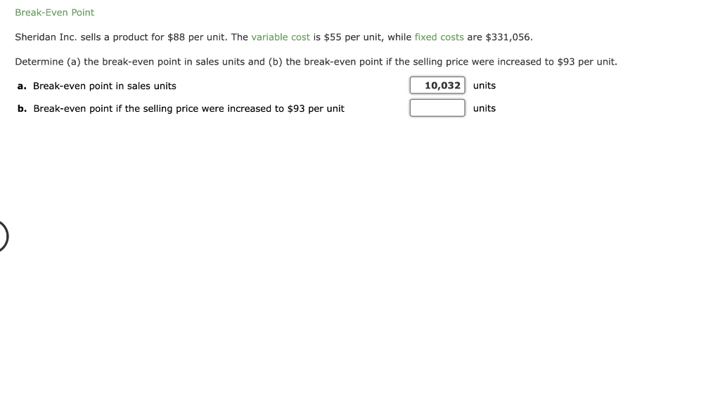 Solved BreakEven Point Sheridan Inc. sells a product for