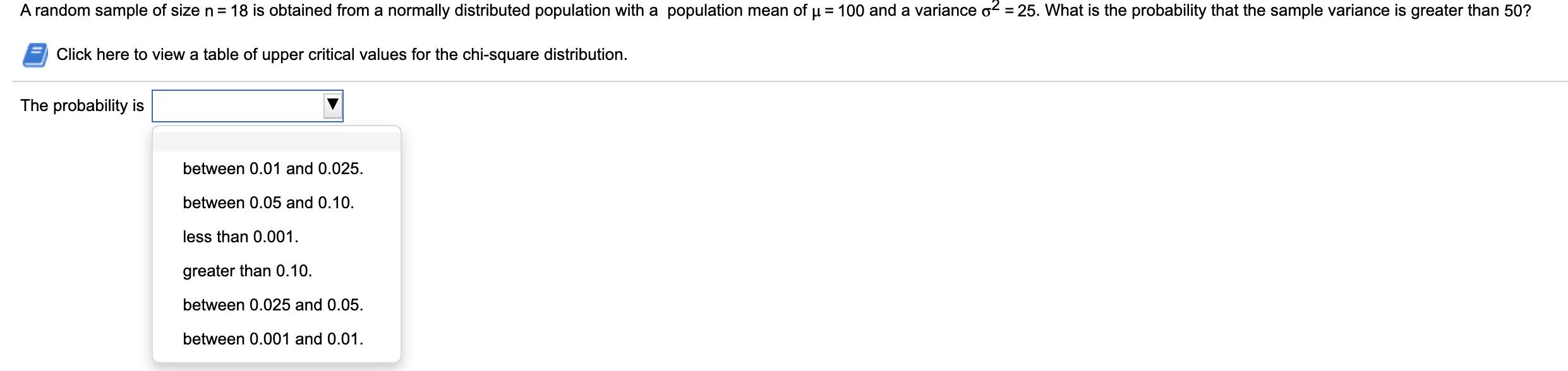 Solved A random sample of size n= 18 is obtained from a | Chegg.com