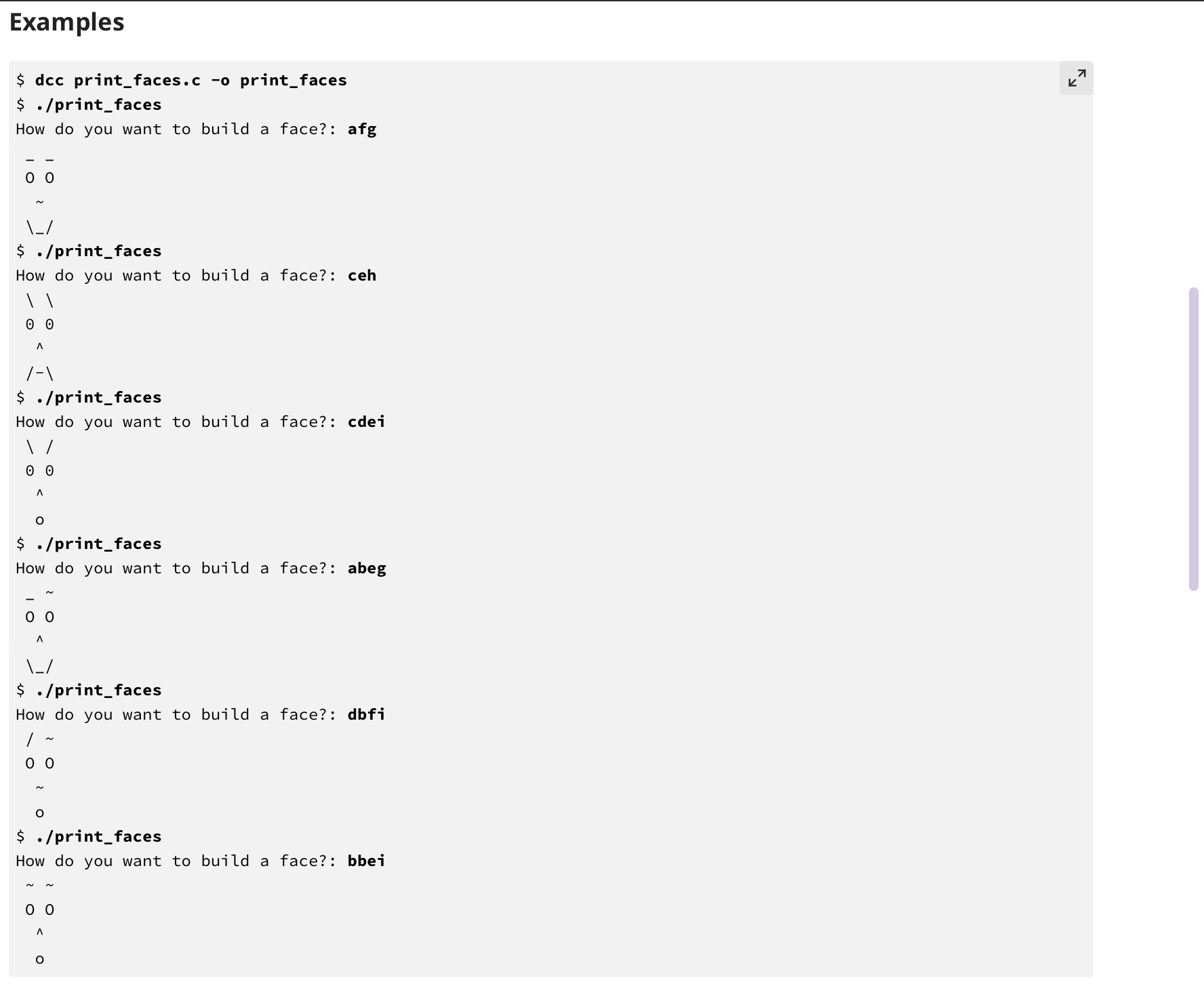 Solved Write A Program Print_Faces. C That Creates A Face | Chegg.Com