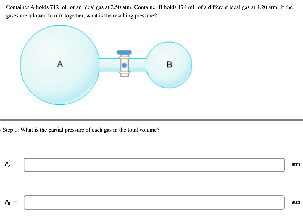 Solved Container A Holds 712 ML Of An Ideal Gas At 2.50 Atm. | Chegg.com