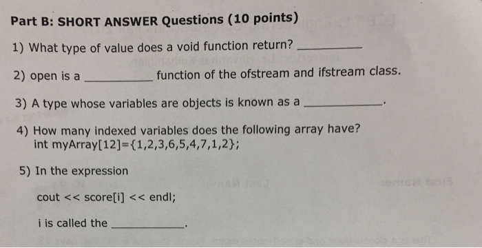 Solved Part B: SHORT ANSWER Questions (10 Points) 1) What | Chegg.com