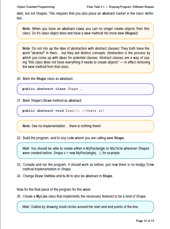 Object Oriented Programming Pass Task 4.1 – Drawing | Chegg.com