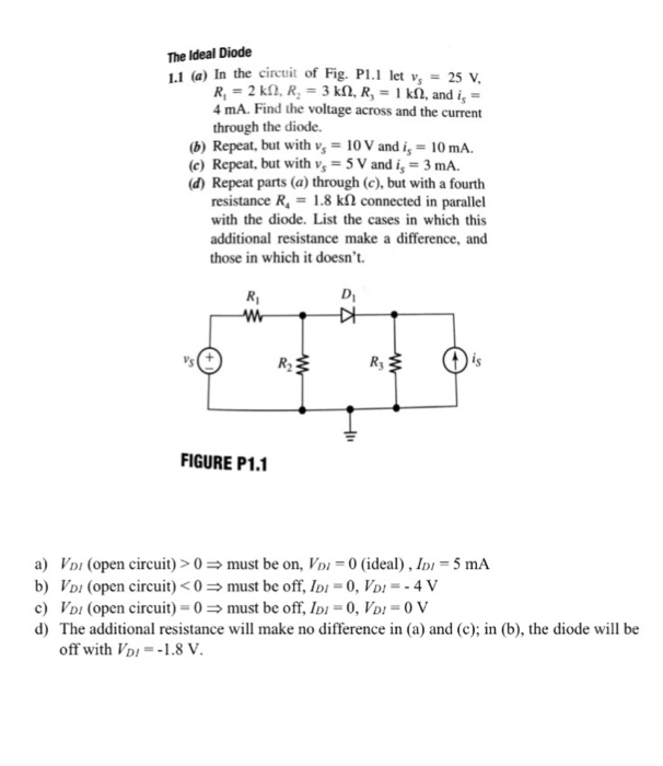 Solved The Ideal Diode 1.1 (a) In the circuit of Fig. P1.1 | Chegg.com