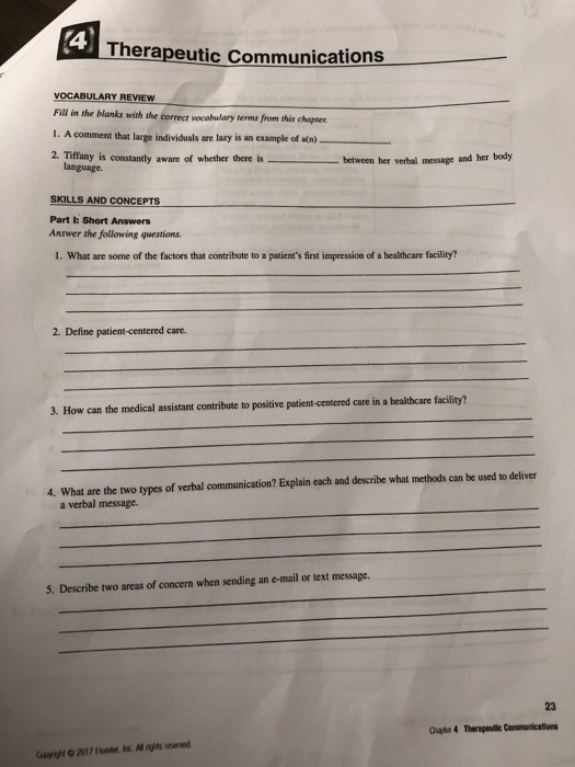 Solved (4 Therapeutic Communications VOCABULARY REVIEW Fill