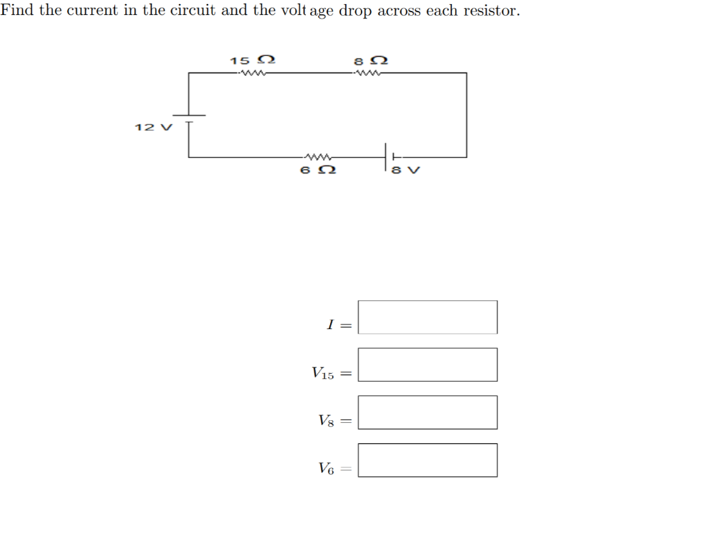 Solved Find the current in the circuit and the voltage drop | Chegg.com