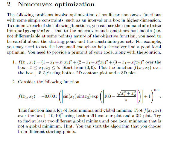Solved 2 Nonconvex optimizationThe following problems | Chegg.com