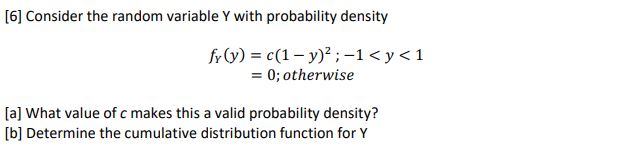 Solved [6] Consider the random variable Y with probability | Chegg.com