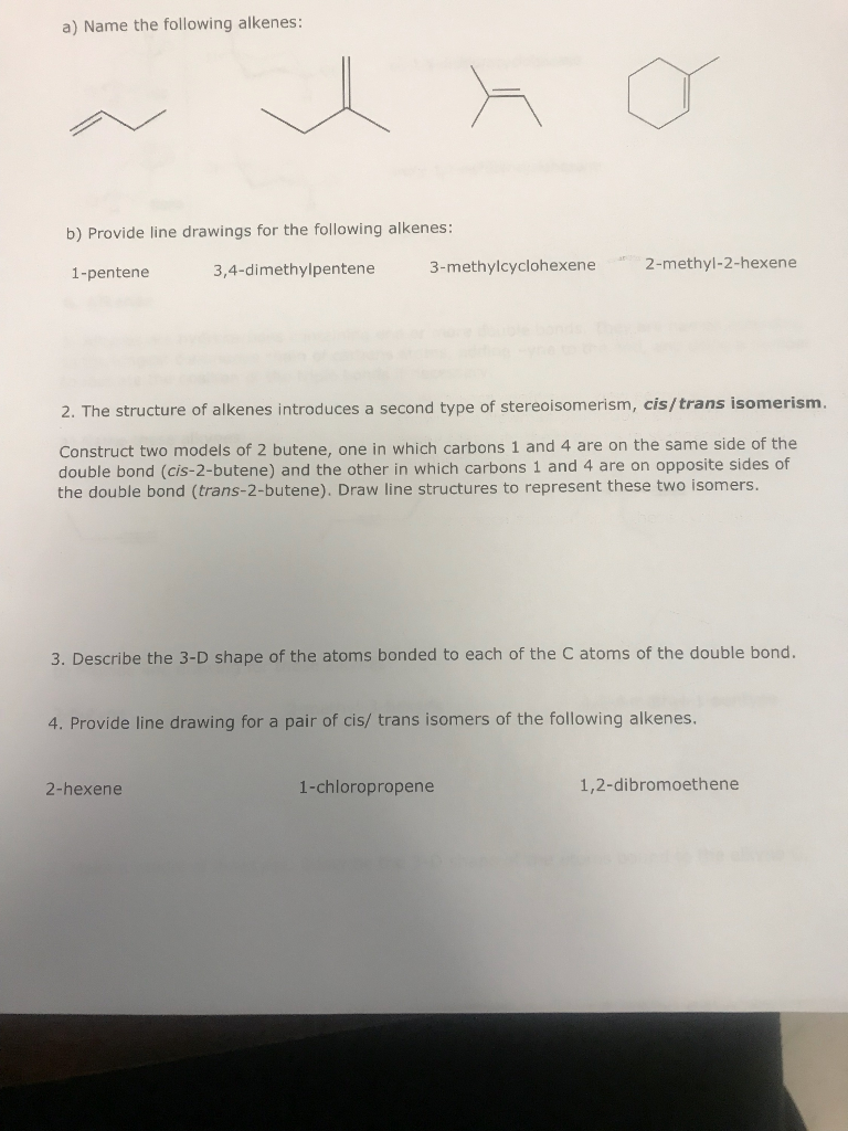 Solved A) Name The Following Alkenes: B) Provide Line | Chegg.com