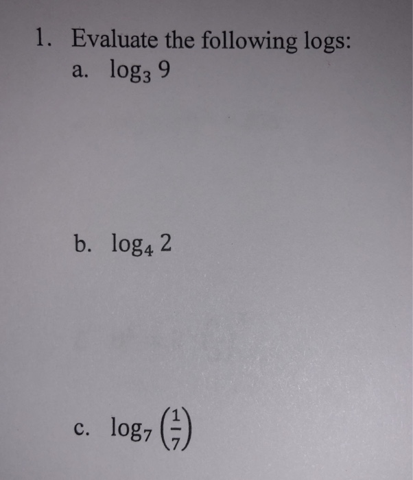 Solved 1. Evaluate the following logs: 2 a. log3 9 b. log4 2 | Chegg.com
