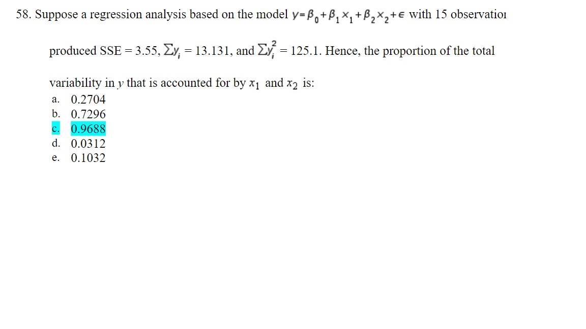 Solved 58. Suppose a regression analysis based on the model | Chegg.com
