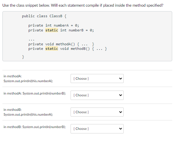 Solved Java Question 1: The answer choices for all are Valid | Chegg.com