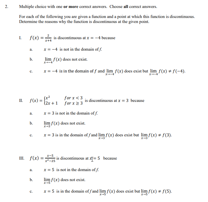 Solved 2. Multiple choice with one or more correct answers. | Chegg.com